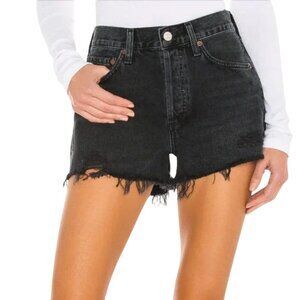 AGOLDE Parker Cut Off Denim Jean Shorts Womens 25 Black Cotton Button Fly 2" Ins